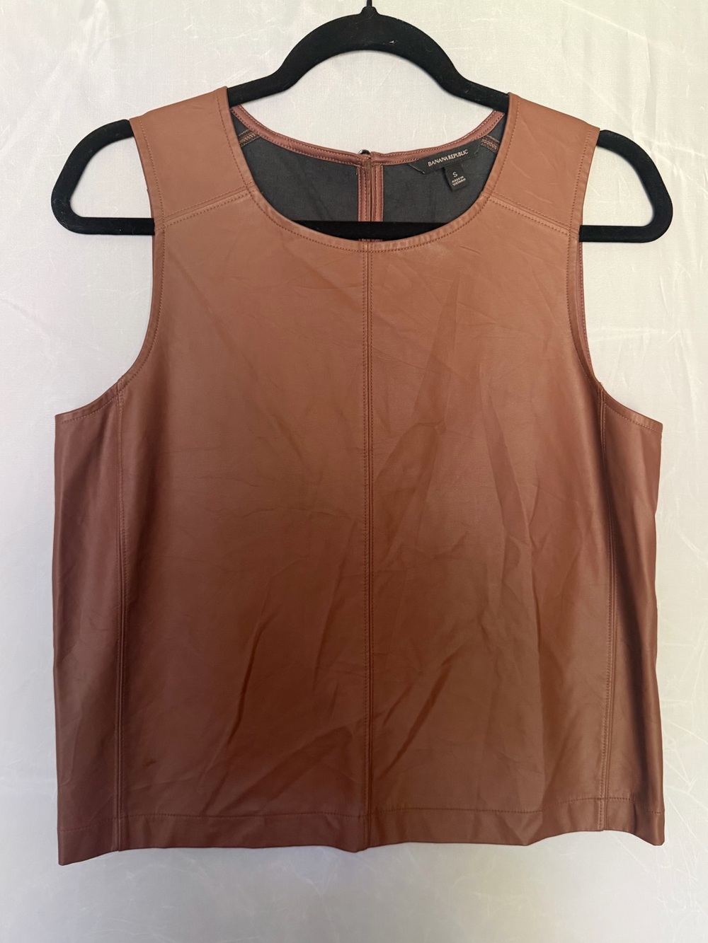 Banana Republic Faux Leather Sleeveless Top | Cognac Brown Vegan Leather Shell